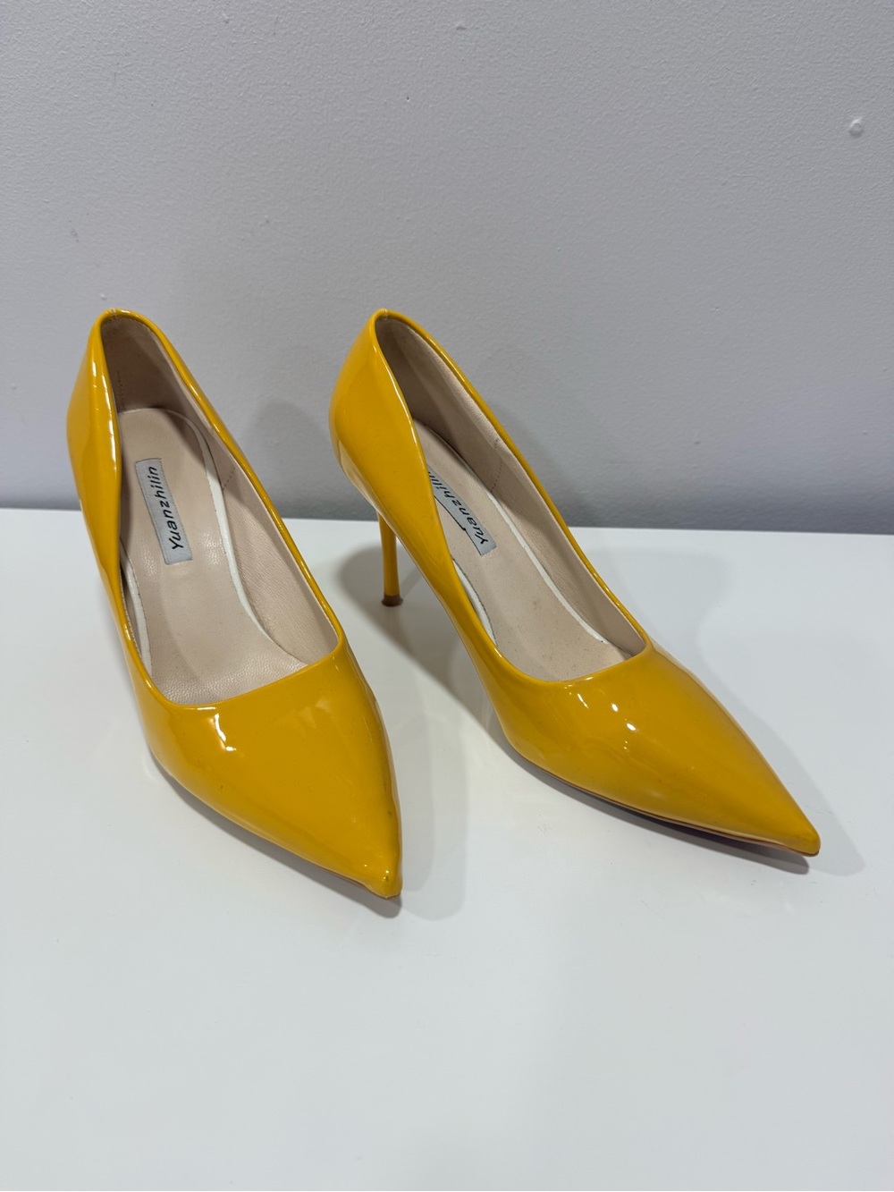 Yellow Patent Pointed Toe Stiletto Pumps
